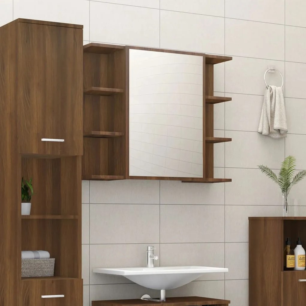 815524 vidaXL Dulap de baie cu oglindă stejar maro 80x20,5x64cm lemn compozit