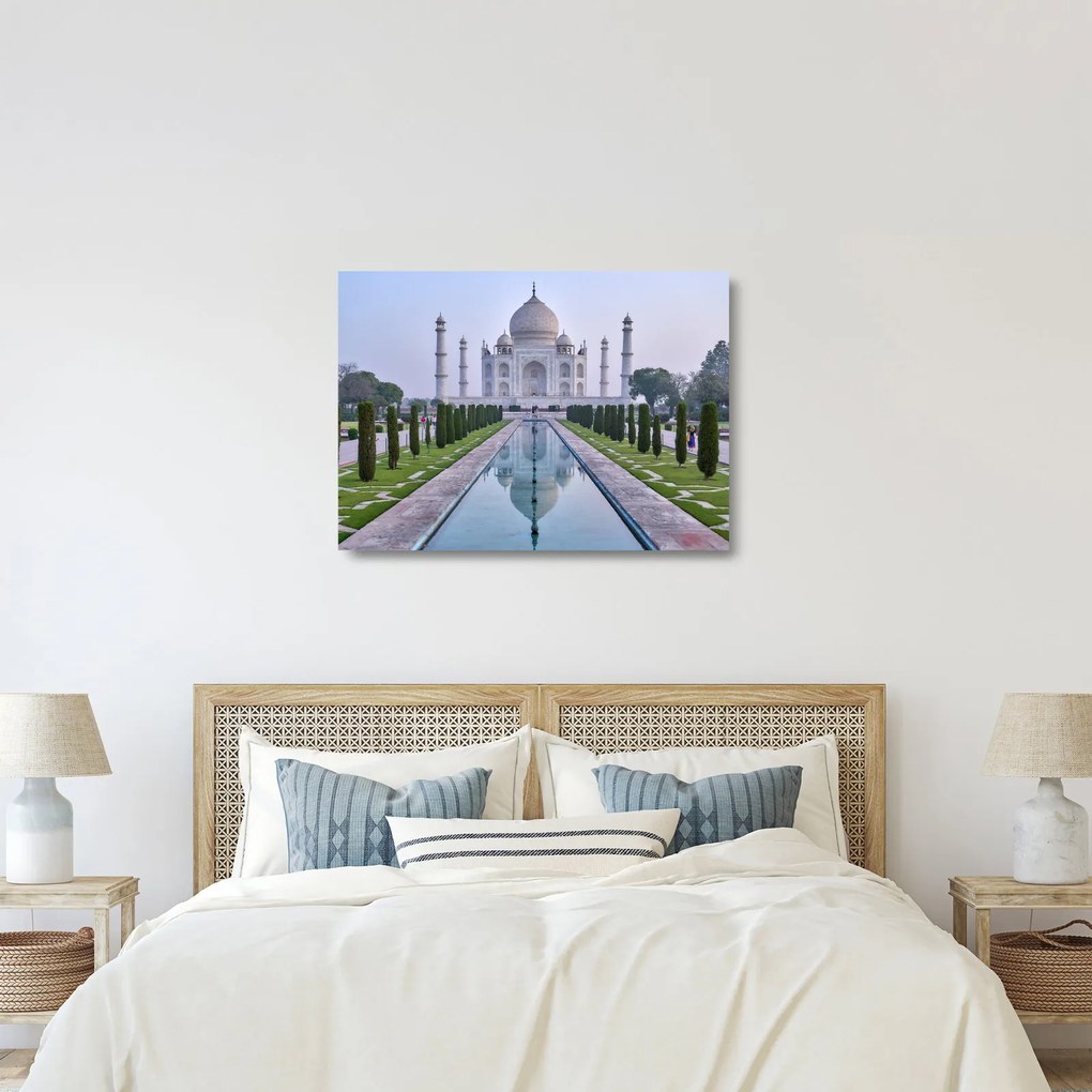 Tablou pe sticlă - Taj Mahal în răsăsrit de soare (70x50 cm)