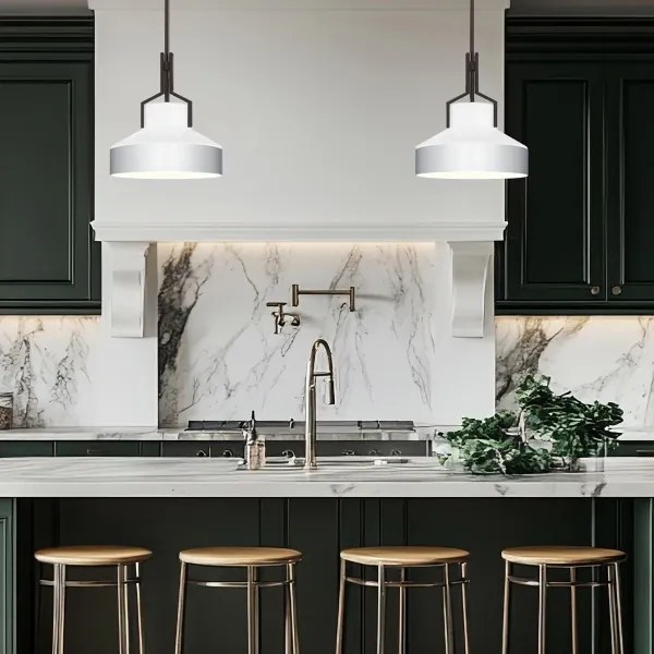 Quoizel QZ-BRECKEN-2P-OZ-OPAL - Lustră BRECKEN pe tijă, 2x E27/60W/230V, negru/alb