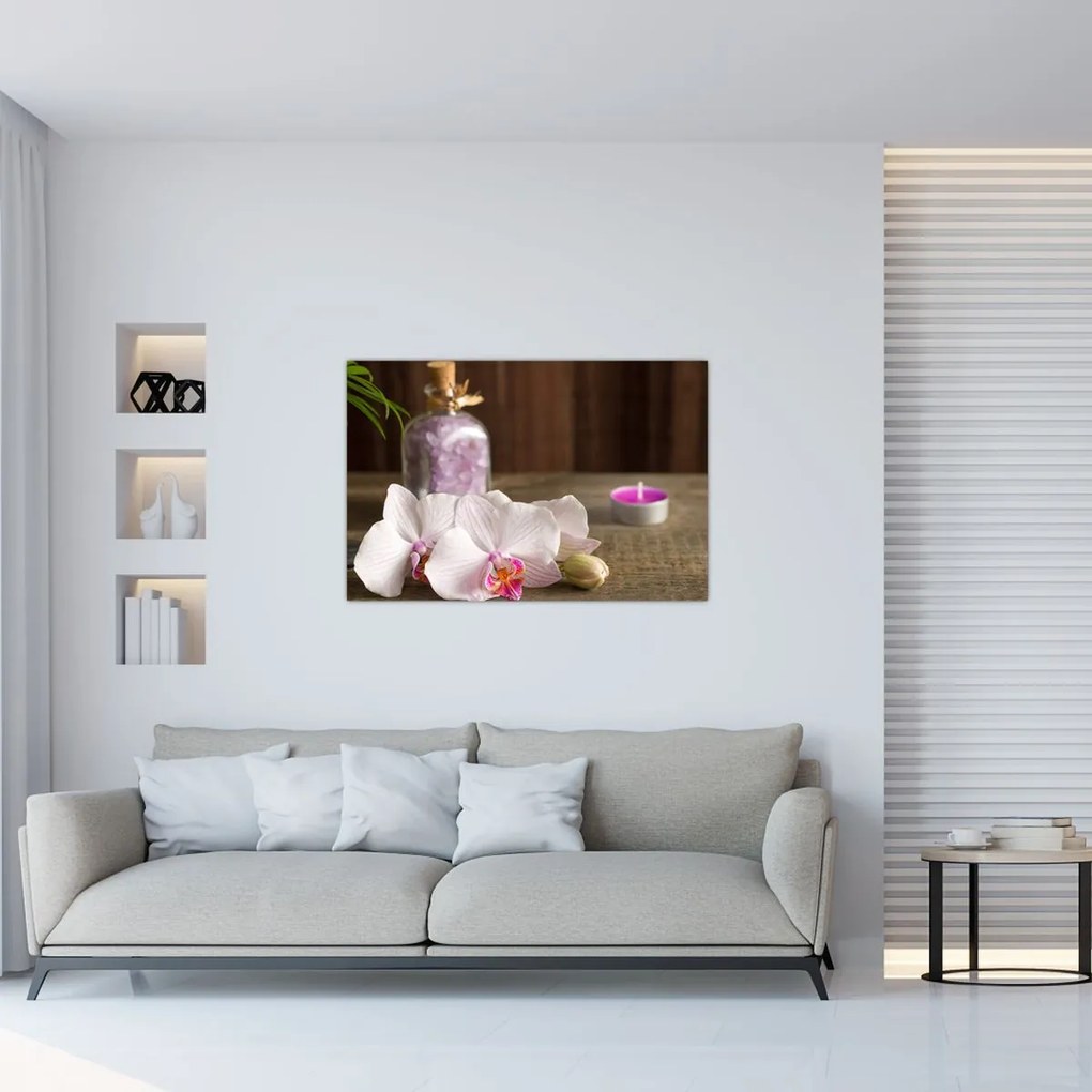 Tablou - Lumânare și orhidee (90x60 cm)