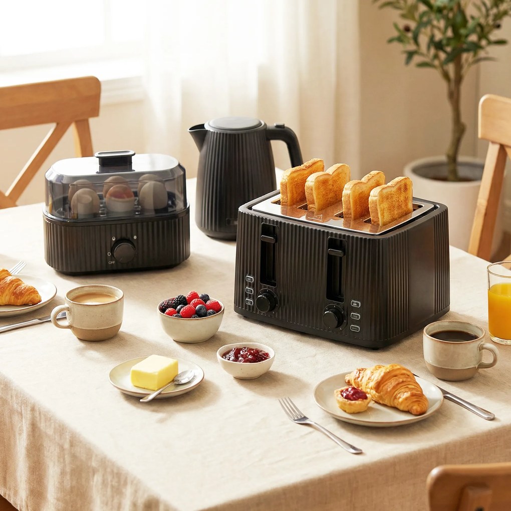 HOMCOM Fierbător rapid 1,7 L și set toaster cu 4 felii, fierbător pentru 6 ouă cu indicator luminos Negru | Aosom Romania