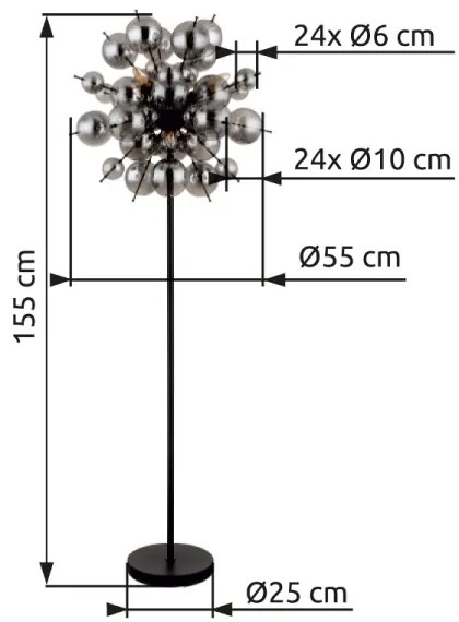 Lampadar Globo 15633SS UDO 6xE14/25W/230V negru/fumuriu