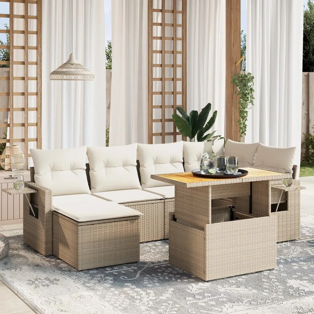vidaXL Set canapele de grădină, 7 piese, cu perne, bej, poliratan