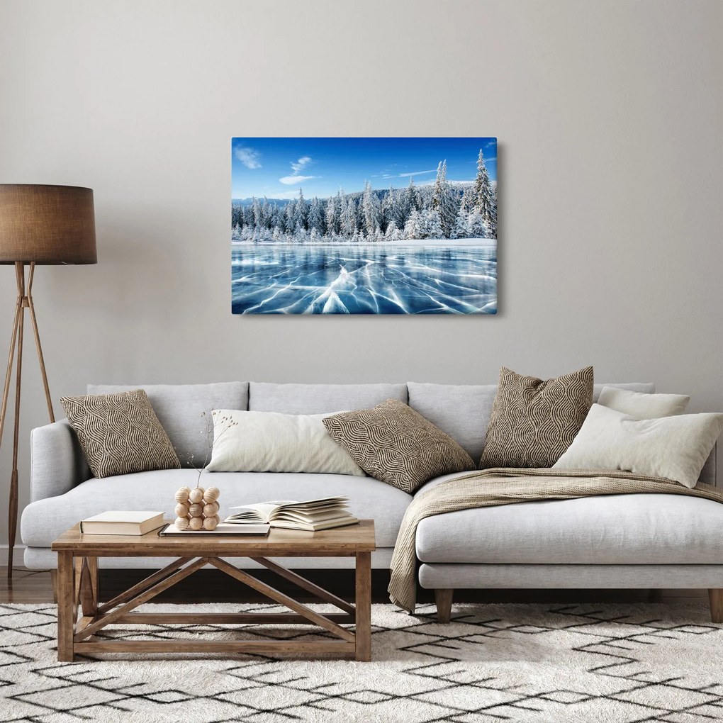 Tablou cu lacul înghețat și copacii înzăpeziți (90x60 cm)