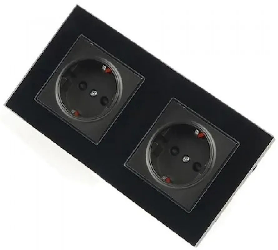 Priza dubla Elit'S,Rama sticla,16A/250v/IP20,Protectie copii,8010Fkb-2