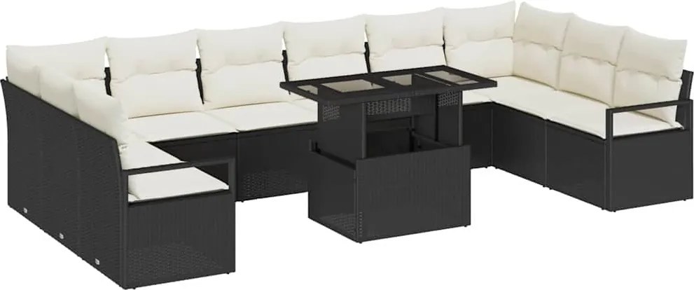 vidaXL Set de canapele pentru grădină 11 pcs negru și crem poliratan