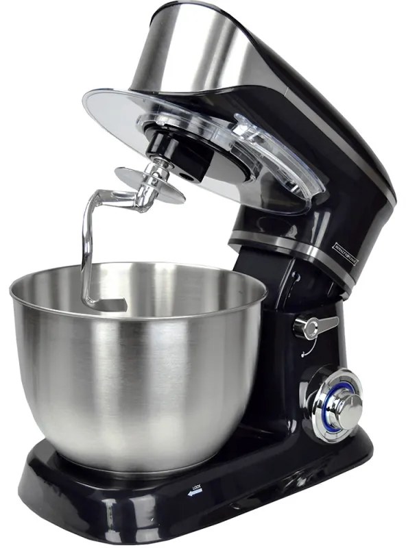 Mixer planetar Royalty Line RL-PKM1900.7, 1900W, 6.5 L, Cupa inox, 6 trepte de viteza + Pulse, Accesorii, Negru