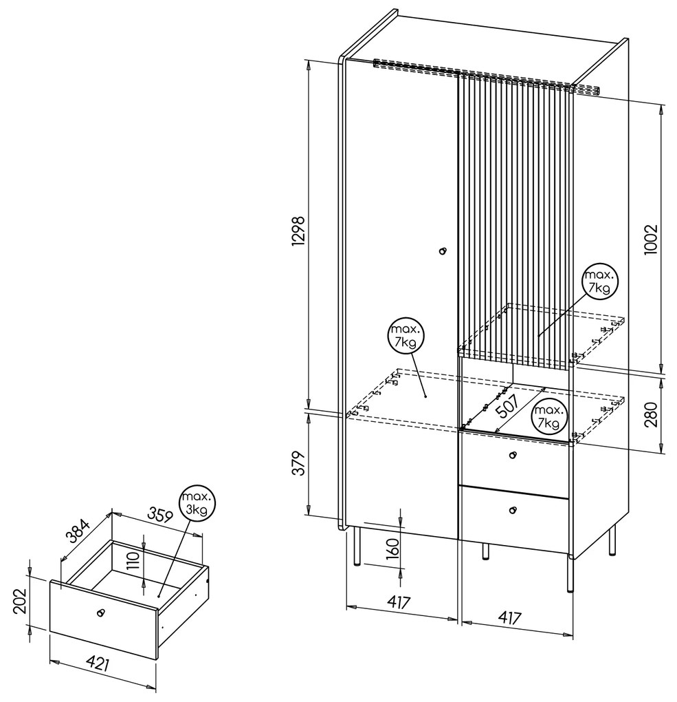 Dulap de haine Phelan P1 (Nuc warmia + Negru). 1062531