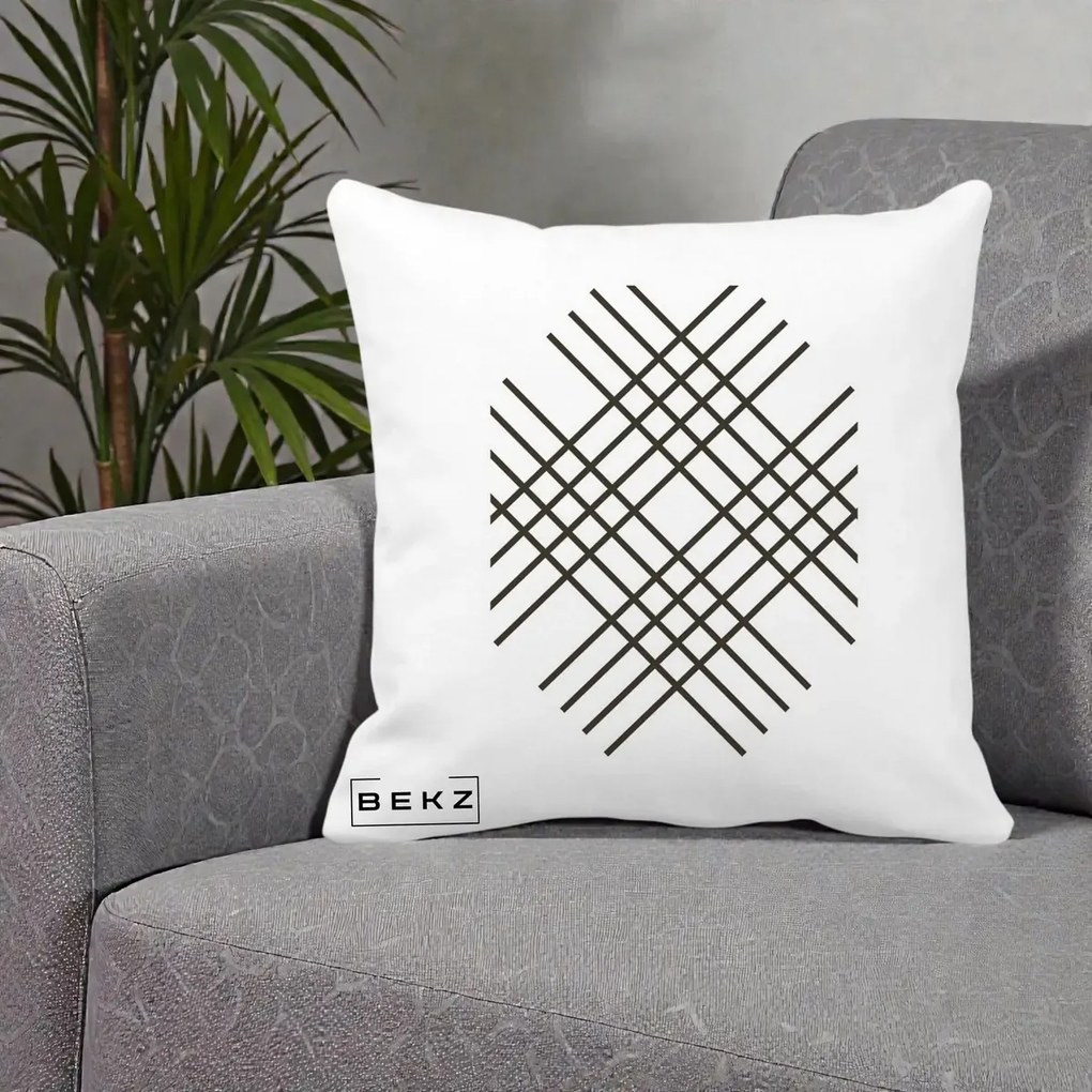 Perna Decorativa Geometric Grid, 40x40 cm, Alba Mata, Husa Detasabila, Perna Inclusa, BEKZ®