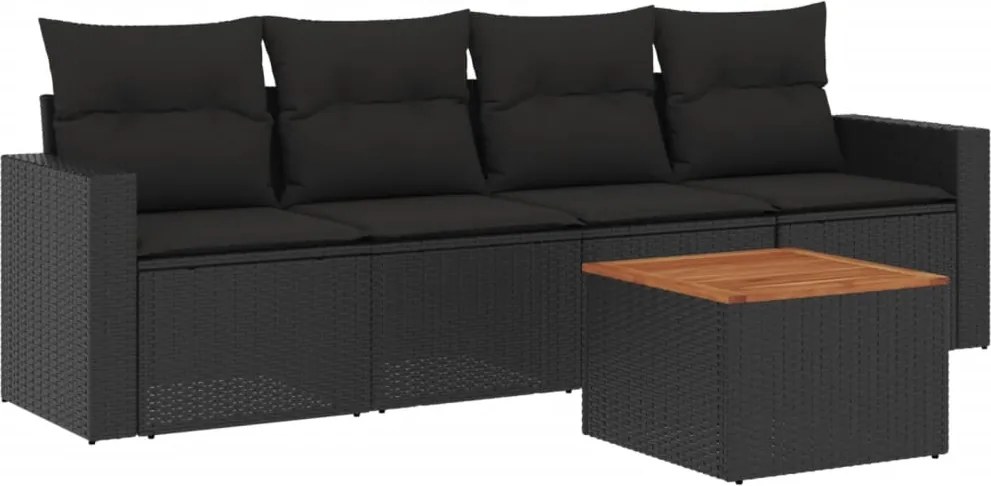 vidaXL Set mobilier de grădină cu perne, 5 piese, negru, poliratan