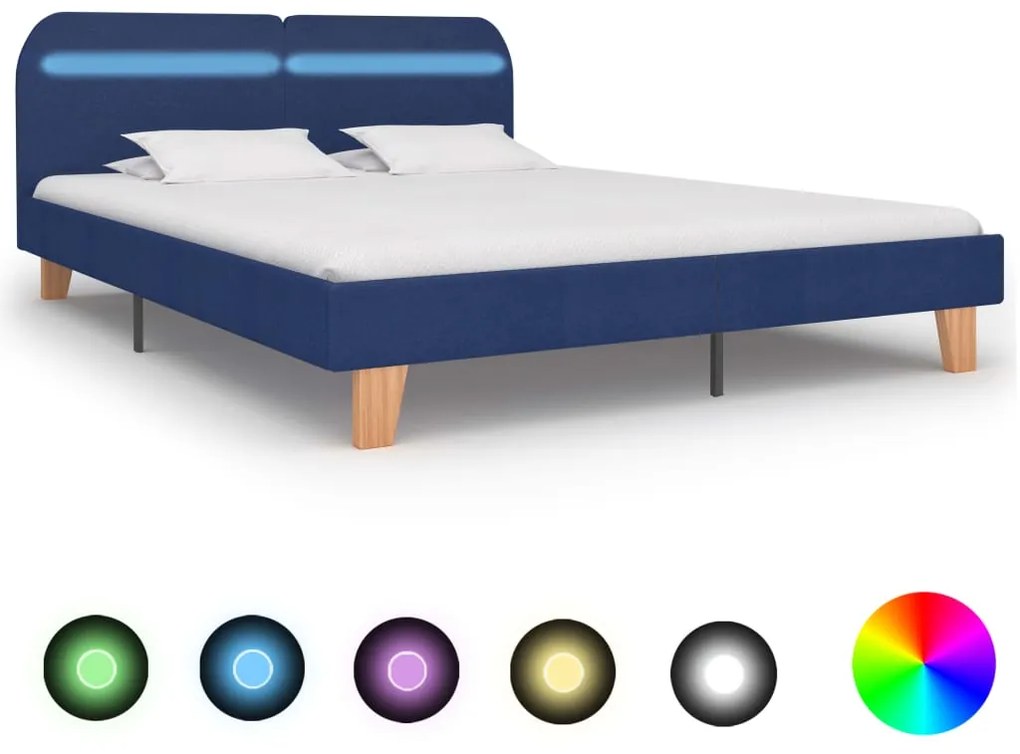 vidaXL Cadru de pat cu LED-uri, albastru, 160x200 cm, material textil