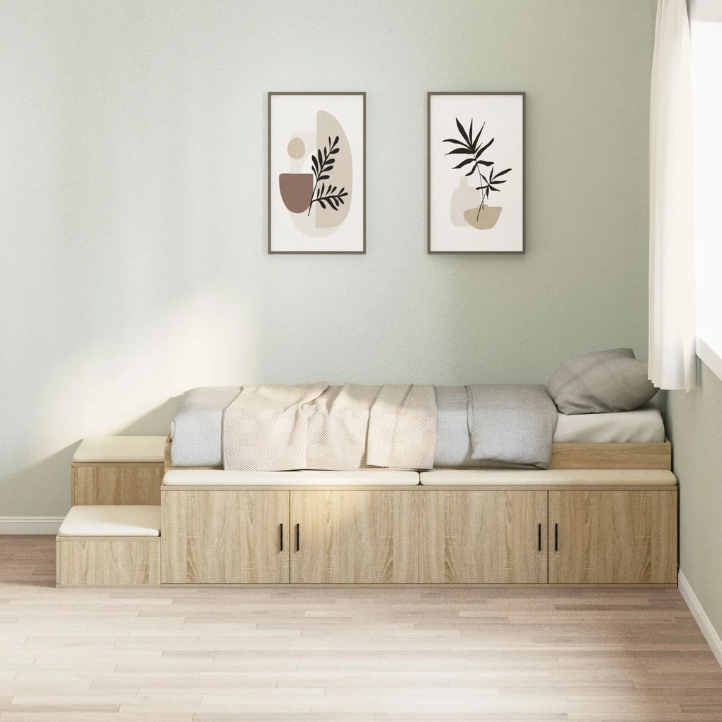 vidaXL Cadru de pat cu depozitare Stejar Sonoma 234 x 103 x 53.5 cm