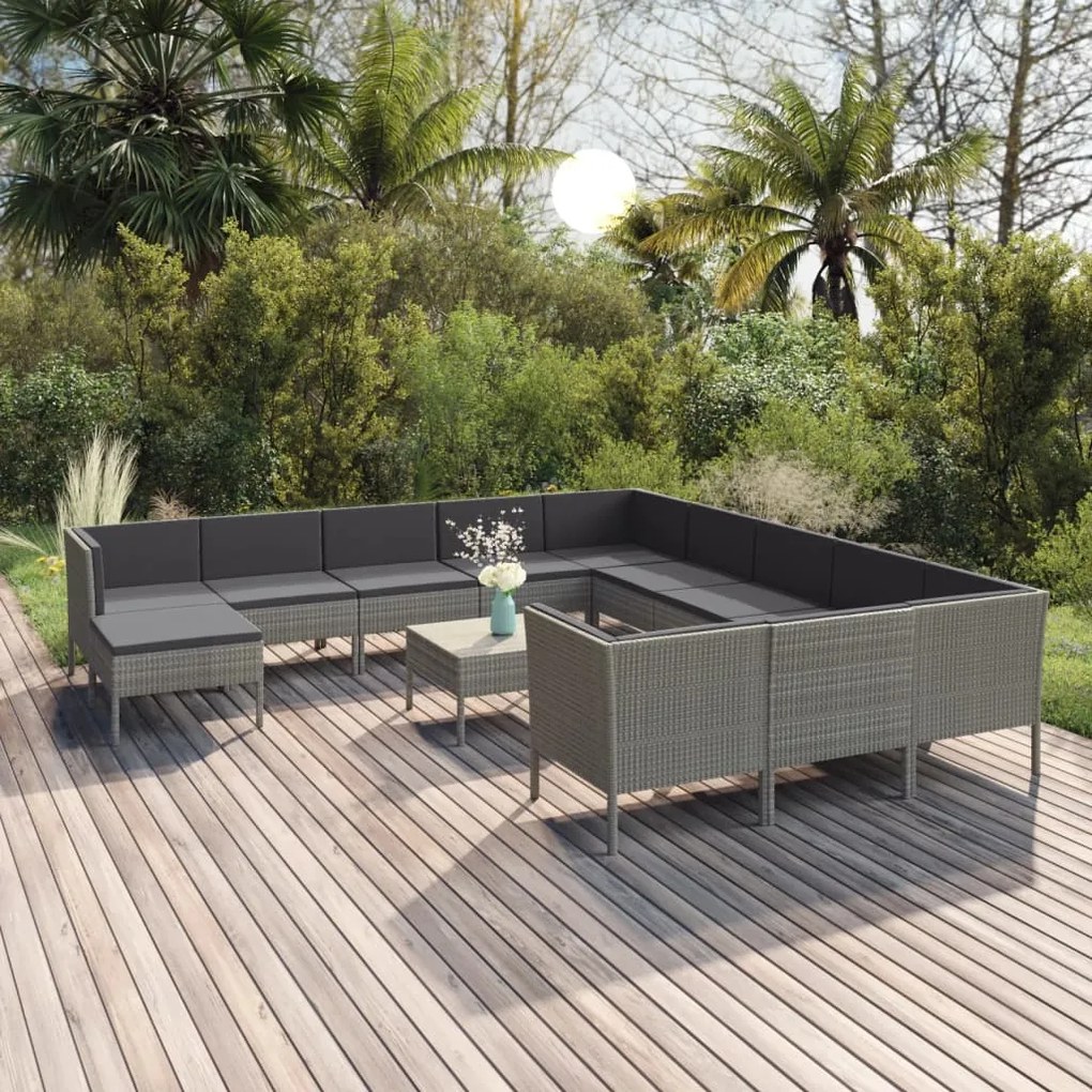 vidaXL Set mobilier de grădină cu perne, 13 piese, gri, poliratan