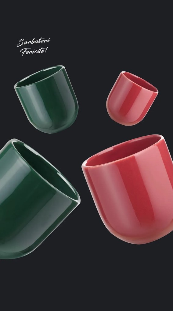 Set Cadou 4 Pahare Ceramica Novum Sarbatori (2 Pahare Rosii 250ml, 2 Pahare Verzi 250ml)