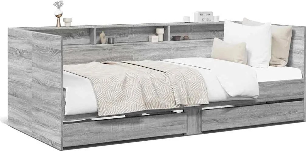 vidaXL Pat de zi cu sertare fără saltea, gri sonoma, 90x200 cm