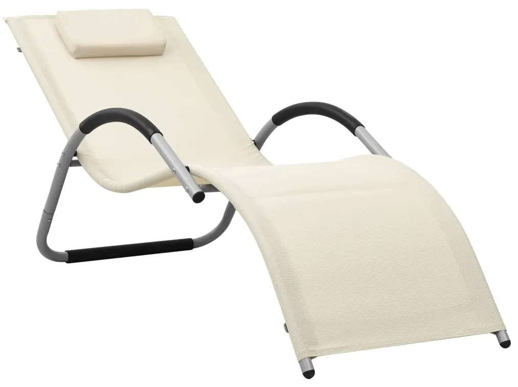 vidaXL Șezlong din textilenă, crem și gri