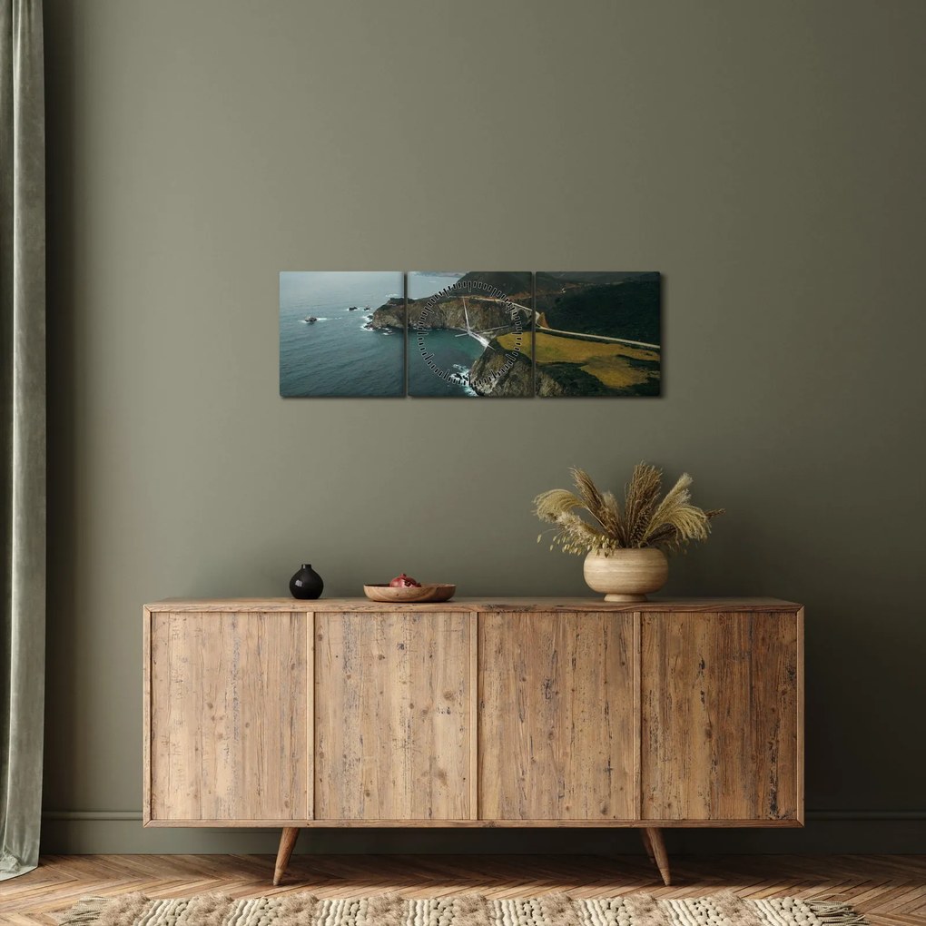 Tablou - Stânci în ocean (cu ceas) (90x30 cm)