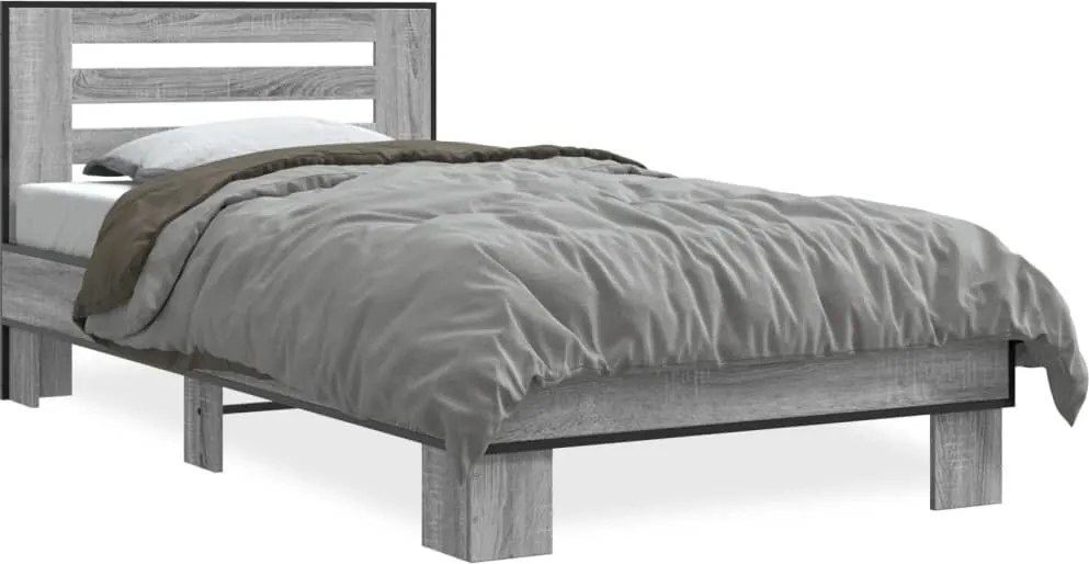 vidaXL Cadru de pat, gri sonoma, 75x190 cm, lemn prelucrat și metal