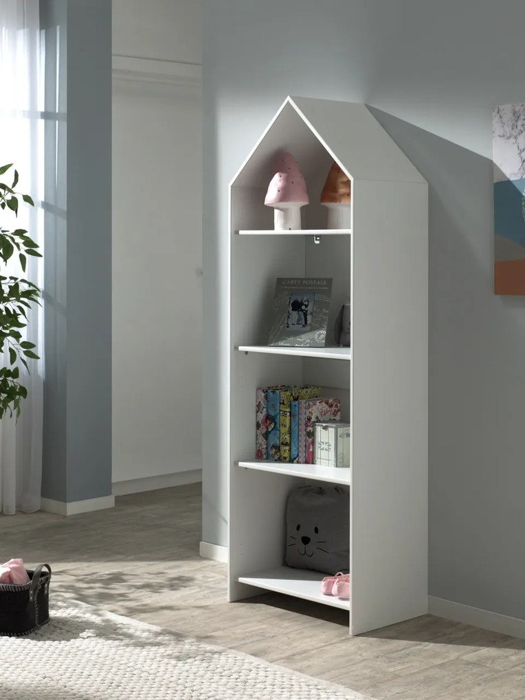 Bibliotecă pentru Copii Căsuță, Alb, (MDF) – CASAMI – Vipack