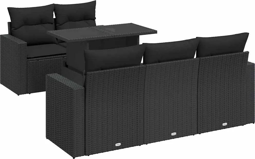 vidaXL Set mobilier de grădină cu perne, 6 piese, negru, poliratan