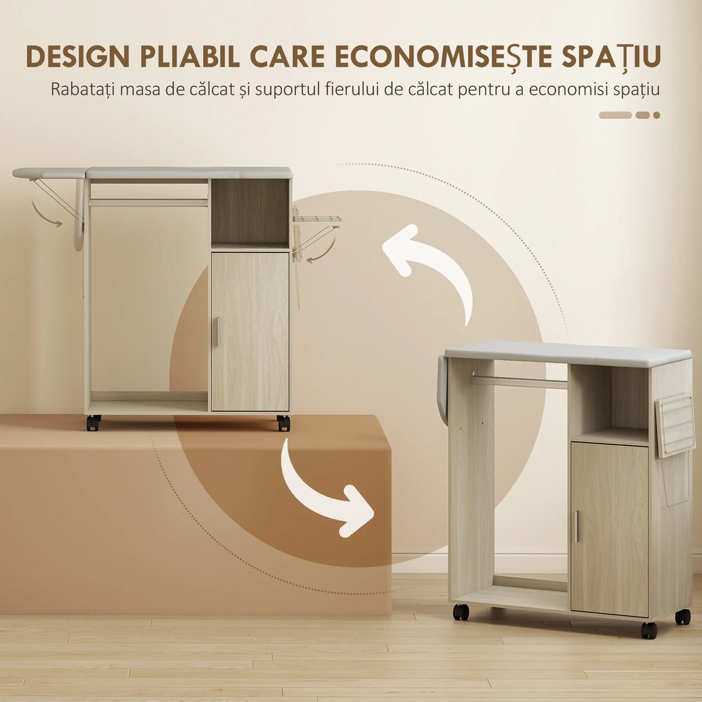 HOMCOM Dulap Masa Calcat – 3 Rafturi, Blat Burete &amp; Ghidaj Rufe | Aosom Romania