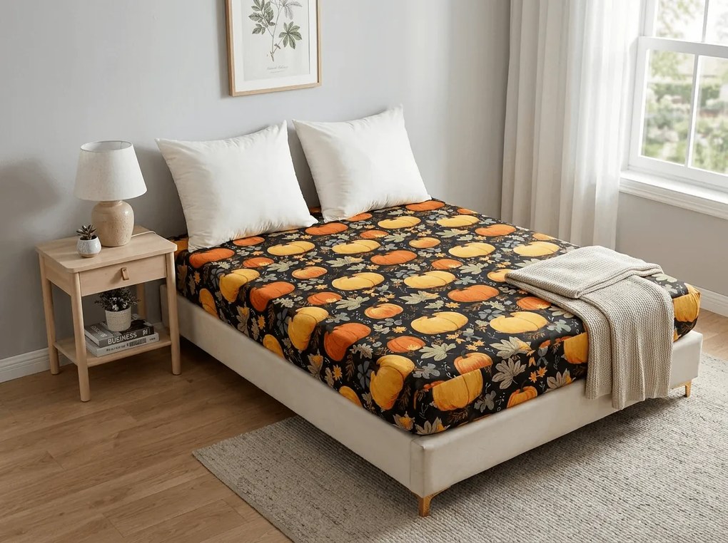 Cearsaf din microfibra ORANGE PUMPKINS colorat 90x200 cm