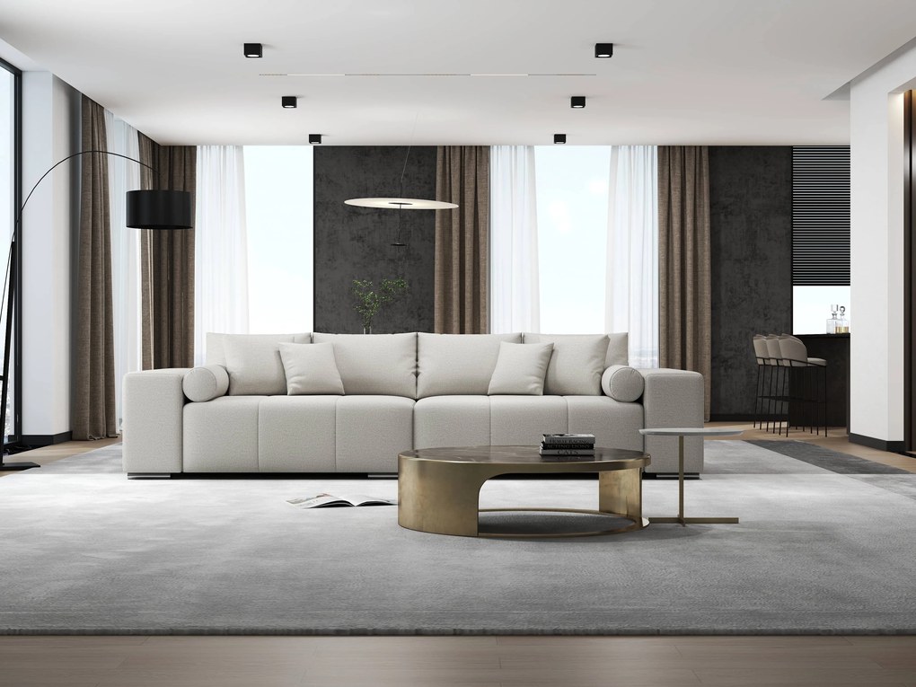 Canapea extensibilă dumonde cu ladă de depozitare si sezut confortabil din spuma high-density, Marbela Enjoy Beige XXL 295x100 cm