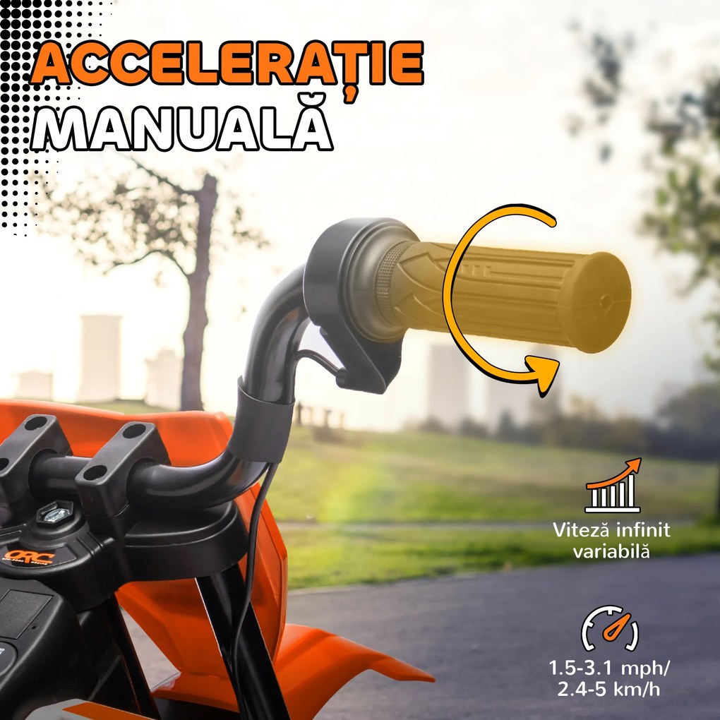AIYAPLAY Motocicletă Electrică pentru Copii 3-6 Ani, 2 Motoare, Roți Detașabile și Sunete Portocaliu | Aosom Romania