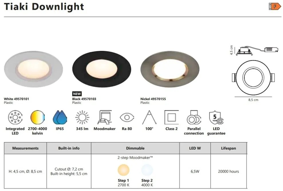 Spot LED incastrabil pentru baie IP65 Tiaki negru 2700K / 4000K MOODMAKER