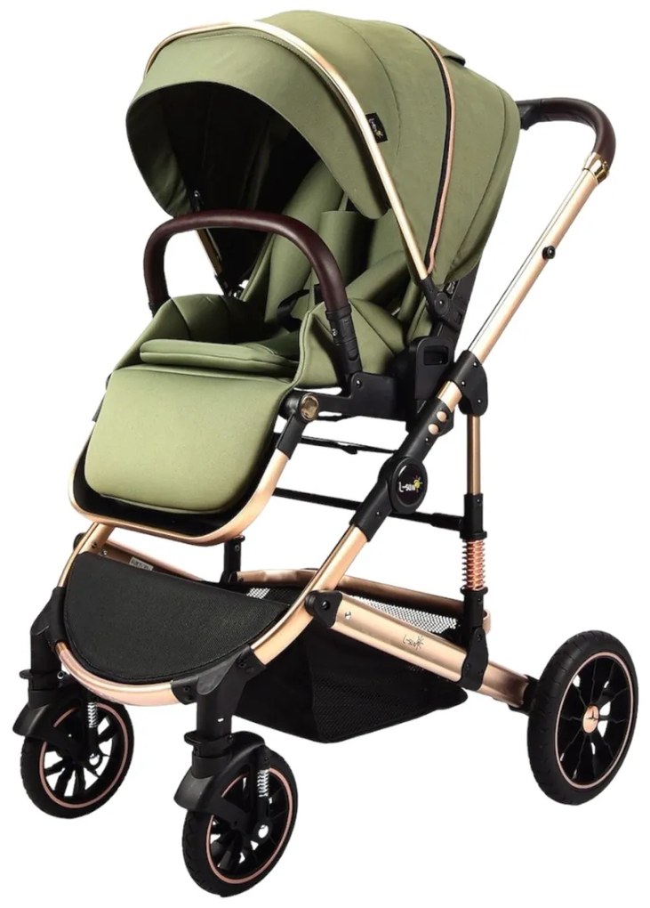 Carucior 3 in 1 reversibil si pliabil cu geanta inclusa si scoica auto, 0-36 luni, Verde - CPC-60-verde
