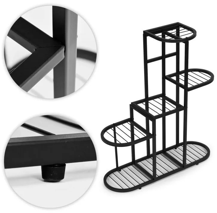 Suport minimalist pentru flori - 5 niveluri, metal negru