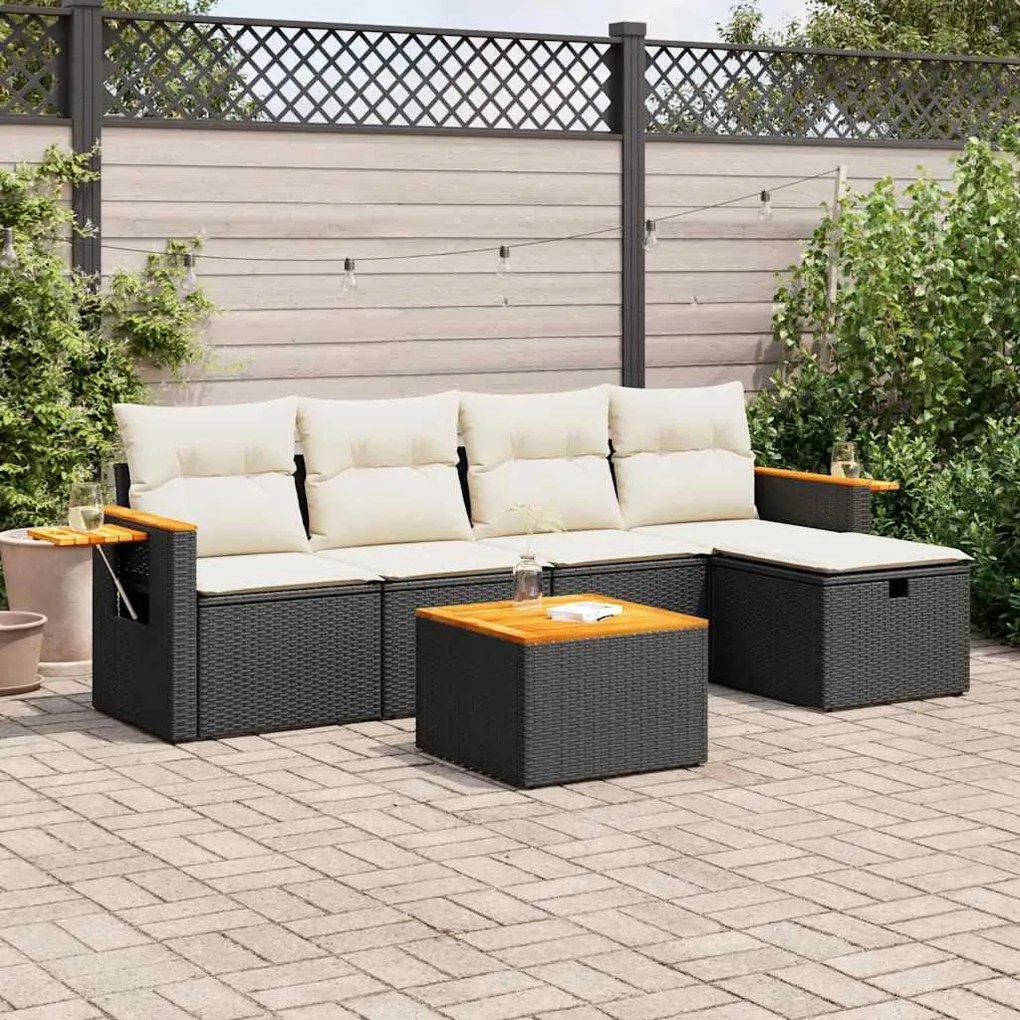 3325962 vidaXL Set mobilier de grădină cu perne, 6 piese, negru, poliratan