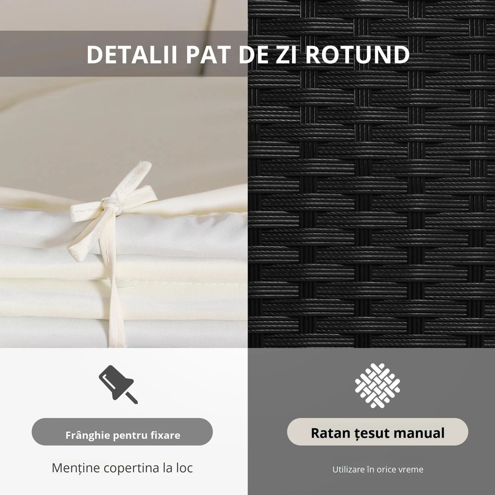 Set 5 Piese Canapea Gradina Outsunny, Ratan Negru, Acoperis, Perne Bej 180x175x147cm | Aosom RO
