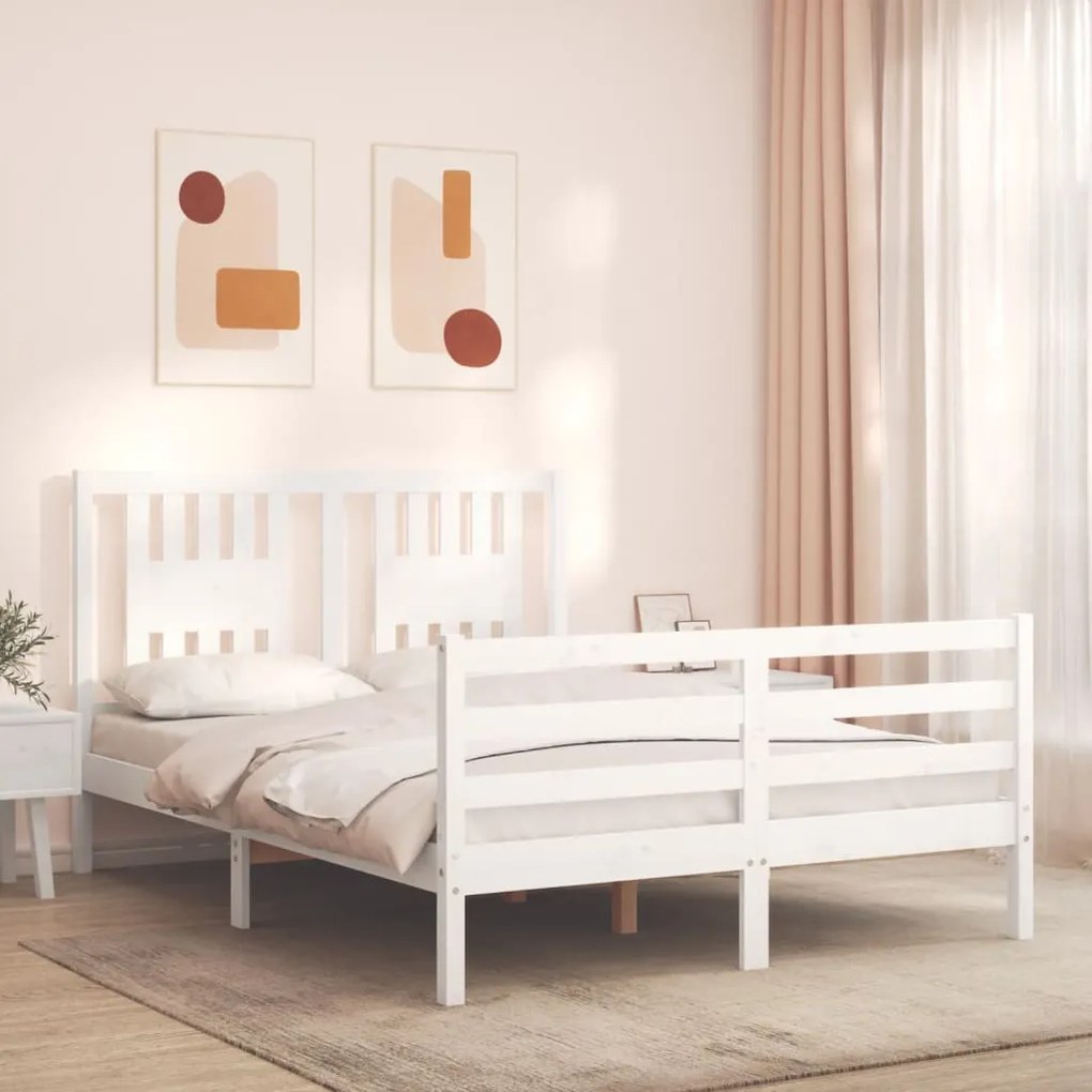 3194567 vidaXL Cadru de pat cu tăblie, alb, 120x200 cm, lemn masiv