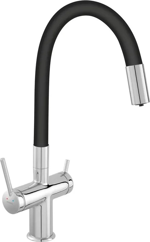 Baterie bucatarie cu pipa flexibila Ferro Filtrata compatibila cu sistem filtrare finisaj crom-negru