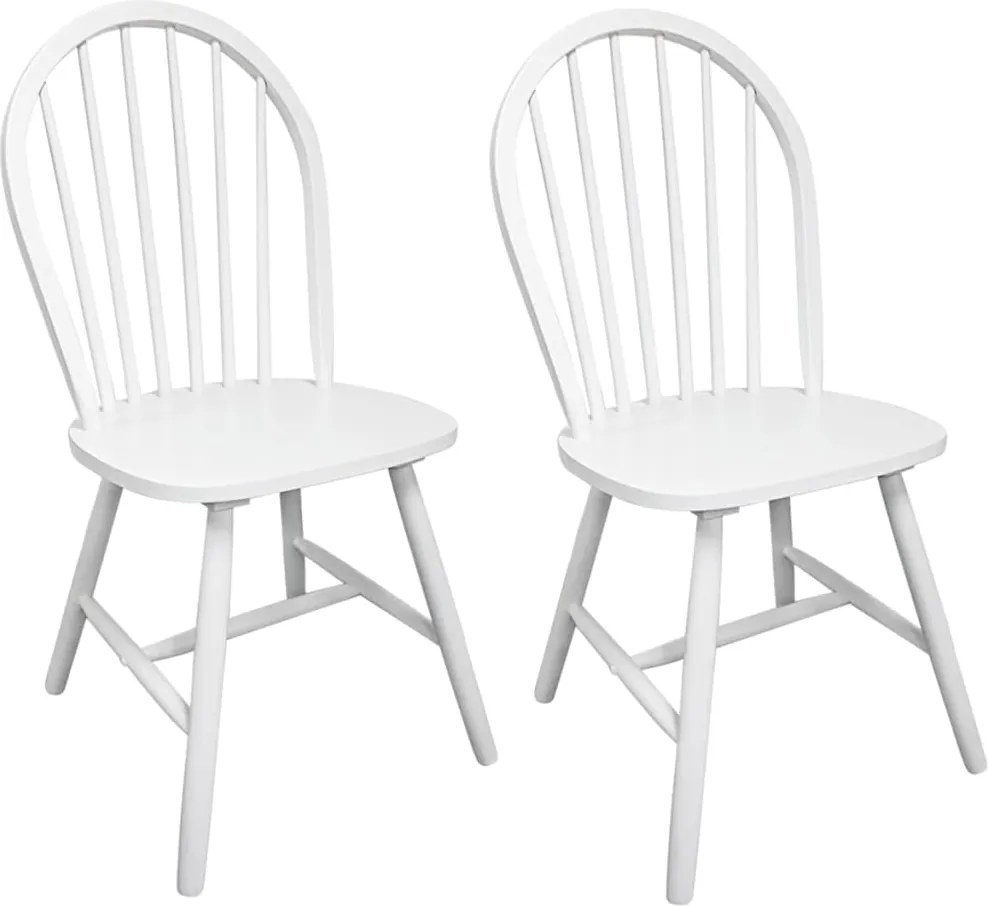 vidaXL Scaune de bucătărie, 2 buc., alb, lemn masiv de hevea