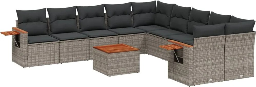 vidaXL Set canapele de grădină cu perne, 11 piese, gri, poliratan