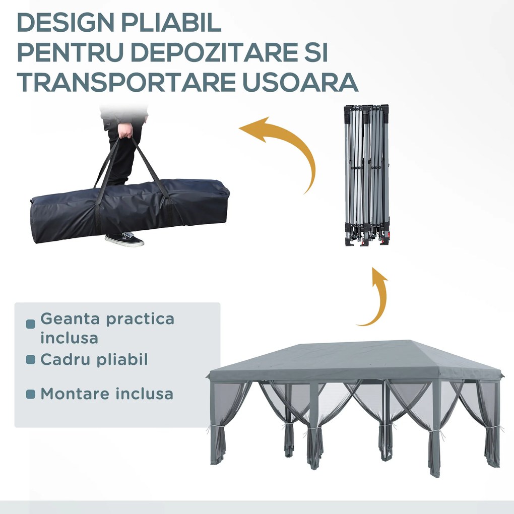 Outsunny Pergolă Pliabilă cu 6 Plase de Țânțari, Pergolă de Grădină cu Structură din Oțel, 591x297 cm, Crem Alb | Aosom Romania