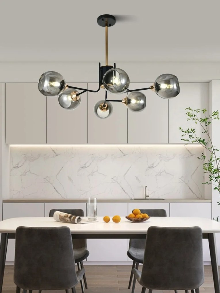 Lustra model N6802-6 – 6 abajururi elegante, finisaj negru