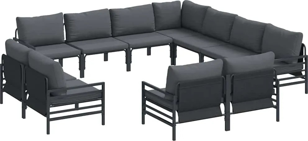 vidaXL Set de canapele pentru grădină cu pernă 11 pcs Negru Oțel