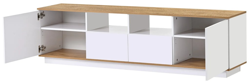 Mobilier TV modern cu LED-uri reglabile, Alb+Culoare naturală | Aosom Romania