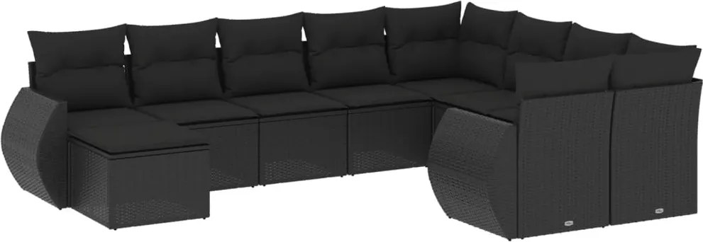 vidaXL Set canapele de grădină cu perne, 10 piese, negru, poliratan