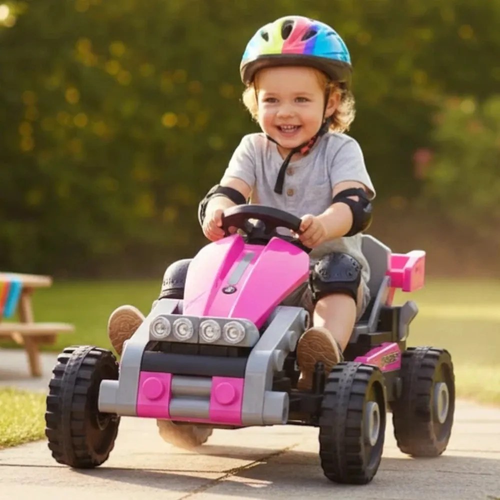 Kart Electric 2-in-1 NOVOKIDS TransformX, transformabil in masinuta electrica copii, baterie 24V, 2 motoare 380W, Roti EVA, Lumini LED, Muzica, Roz