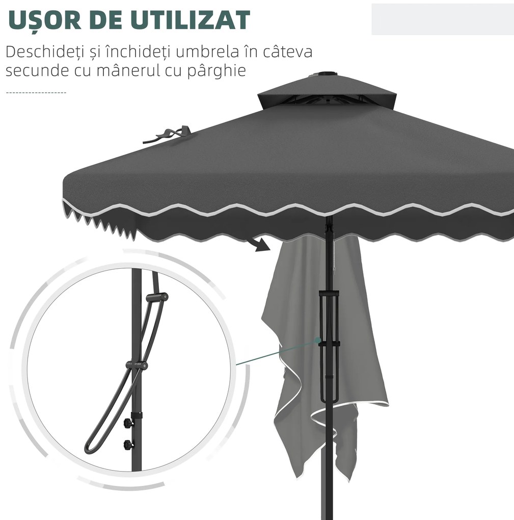 Outsunny Umbrelă Soare 2,5m Volane Duble Cruce | Aosom Romania