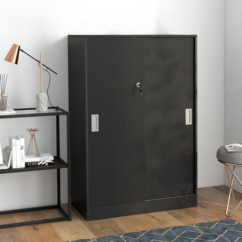 HOMCOM Dulap de Birou 3 Rafturi cu Încuietoare și 2 Chei de Securitate 80x40x120 cm Negru | Aosom Romania