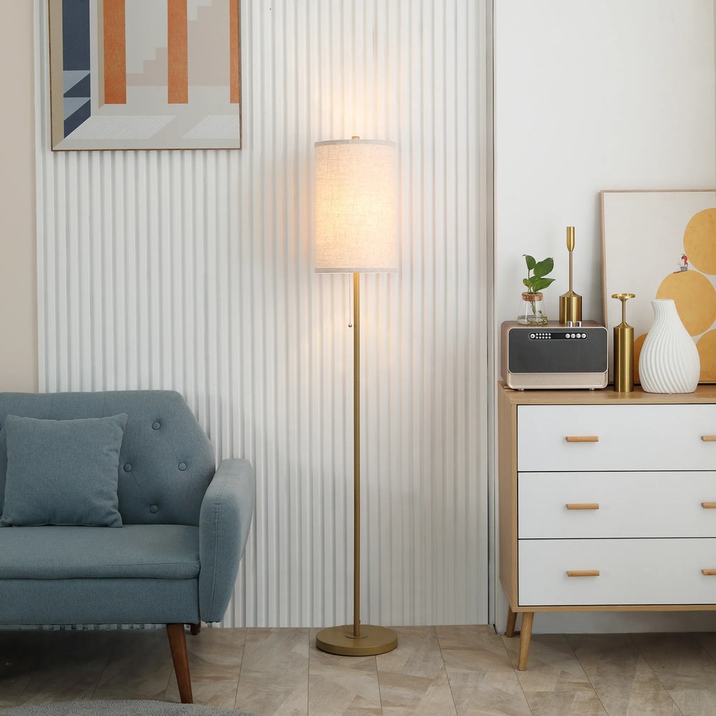 HOMCOM Lampadar cu Abajur din In și Dulie E27, In și Oțel, 25,5x25,5x157 cm, Auriu | Aosom Romania