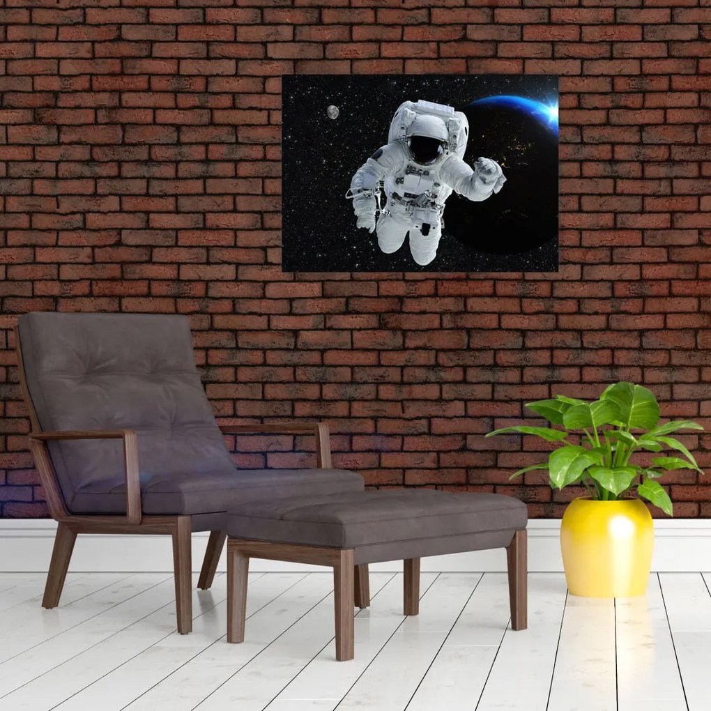 Tablou pe sticlă - Astronaut în Cosmos (70x50 cm)
