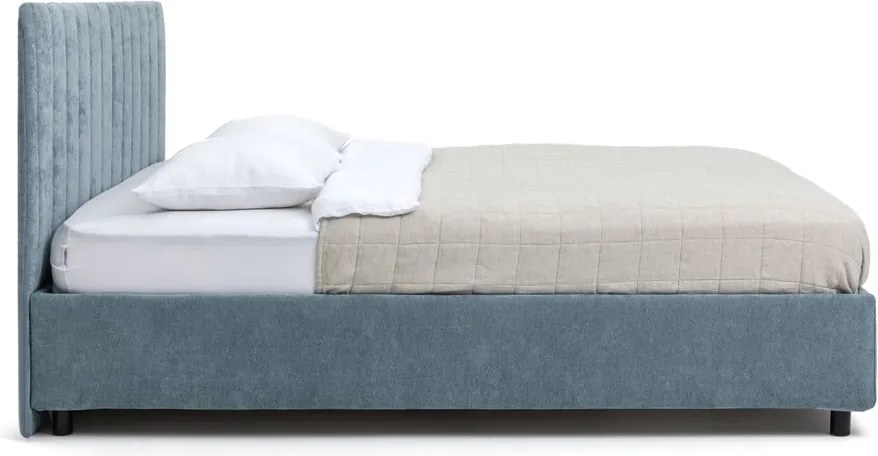 Pat dublu tapițat albastru cu spațiu de depozitare cu saltea / somieră 160x200 cm Myra Slim Line - Bonami Selection