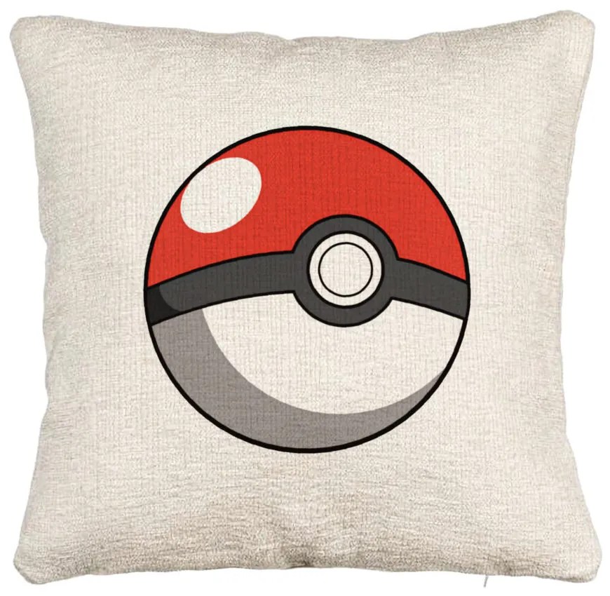 Perna Decorativa Canapea, Model copii Pokeball, 40x40 cm, Cu fermoar