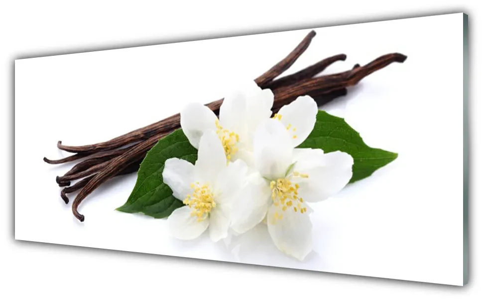 Tablou pe sticla Vanilie Floral Maro Verde Alb